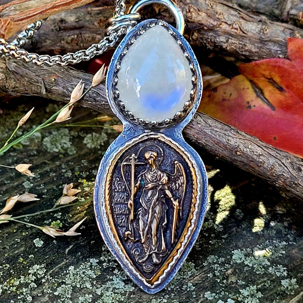 Handmade .925 Sterling Rainbow Moonstone Necklace